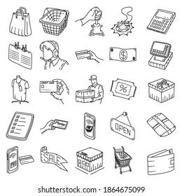 Vector de conjunto de iconos dibujado a mano de compra.