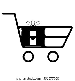 Shopping hand-cart icon with present. Vector eps 10.