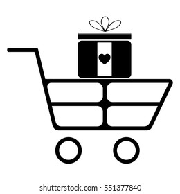 Shopping hand-cart icon with present. Vector eps 10.