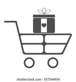 Shopping hand-cart with a present- icon. Vector eps 10.