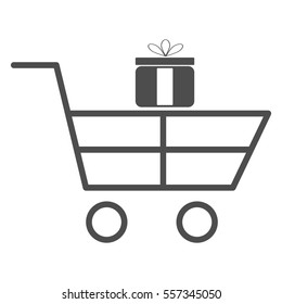 Shopping hand-cart with a present- icon. Vector eps 10.