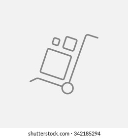 Trole de manejo de compras con caja icono de línea para web, móvil e infografía. Icono vector de gris oscuro aislado en fondo gris claro.