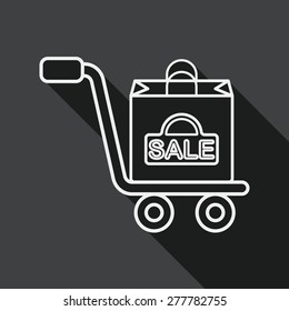 shopping handling trolley flat icon with long shadow, line icon