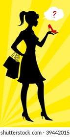 Shopping heeled woman choosing shoes