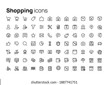 Shopping. High quality concepts of linear minimalistic vector icons set for web sites, interface of mobile applications and design of printed products.