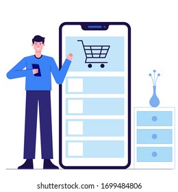 shopping from home, covid-19 illustration vector, corona virus illustration vector