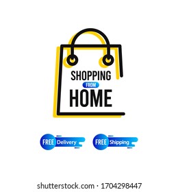 Shopping From Home Logo Label Tag Vector Template Design Illustration