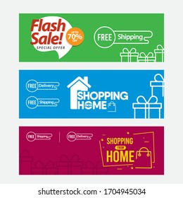 Shopping From Home Logo Label Tag Vector Template Design Illustration