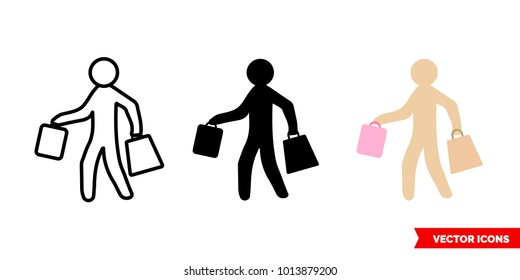 Shopping icon of 3 types: color, black and white, outline. Isolated vector sign symbol.