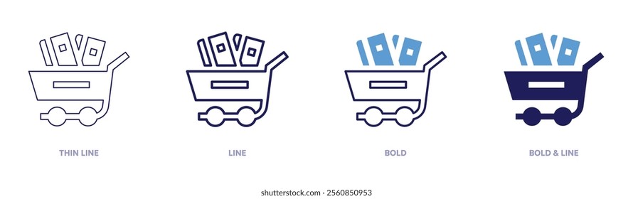 Shopping icon in 4 different styles. Thin Line, Line, Bold, and Bold Line. Duotone style. Editable stroke.