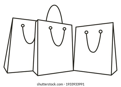 Shopping icon. The bag is a modern symbol of business in trade. Linear drawing. Contour silhouette. Design, printing, advertising