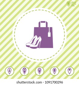 Shopping icon with Bag and woman's shoes . Illustration on a flat design style.