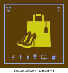 Shopping icon with Bag and woman's shoes . Illustration on a flat design style.