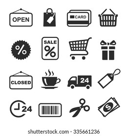 Shopping Icon black and white Set. Vector 