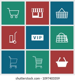 Shopping icon. collection of 9 shopping filled and outline icons such as vip, cart cargo, move on map. editable shopping icons for web and mobile.