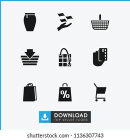 Shopping icon. collection of 9 shopping filled icons such as money on hand, skirt, credit card in hand. editable shopping icons for web and mobile.
