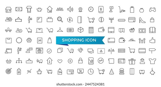 Shopping icon collection. Online shopping, store, delivery, promotion and shopping cart symbol. Line icons vector set.