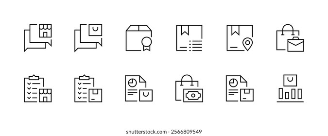 Shopping icon collection. Retail icon set. Purchase, store, shopping bag, checklist, shipping, invoice, price tag, marketplace and more. Editable stroke. Pixel Perfect. Grid base 32px.