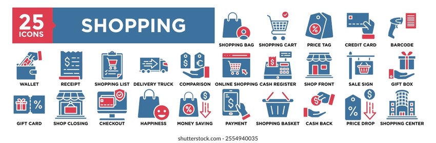 Shopping icon collection set. Containing design, Shopping Bag, Shopping Cart, Price Tag, Credit Card, Barcode Scanner