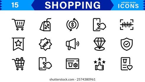 Shopping Icon Collection. Stylish Vectors for Retail, Sales, and E-Commerce Graphics