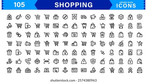 Shopping Icon Collection. Stylish Vectors for Retail, Sales, and E-Commerce Graphics