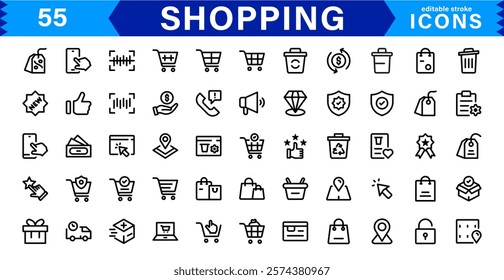 Shopping Icon Collection. Stylish Vectors for Retail, Sales, and E-Commerce Graphics