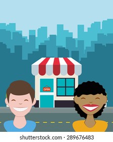Shopping icon design over blue background, vector illustration