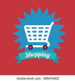 Shopping icon design over red background, vector illustration