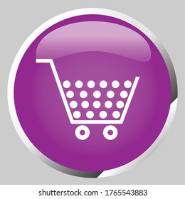 Shopping icon design in the shape of a purple button, flat illustration of shopping, Shopping purple design elements for website or app