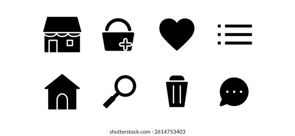 Shopping icon design. Store icon set. Store, shopping cart, favorites, choices, home, search, chat. Vector illustration