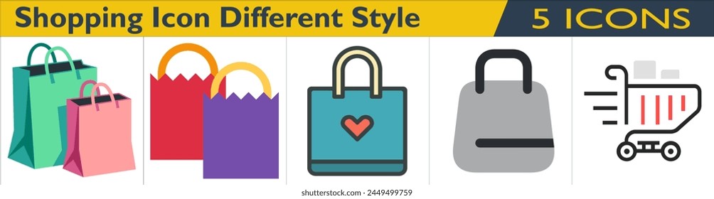 Shopping-Symbol mit verschiedenen Stil in flachen Stilen
