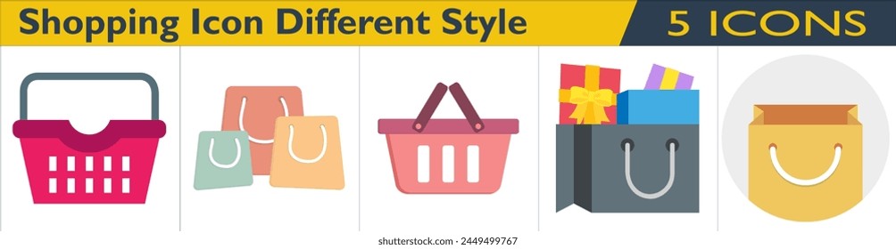 Icono de compras con estilo diferente en estilos de icono plano
