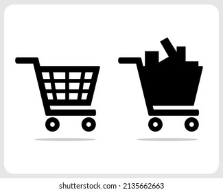 Shopping Icon. Empty And Full Trolley Icon In Vector Illustration