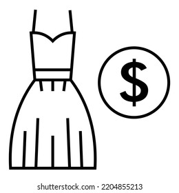 Shopping Icon Fashion Dress Woman with Dollar White Background, for Black Friday Sale icon vector design symbol illustration