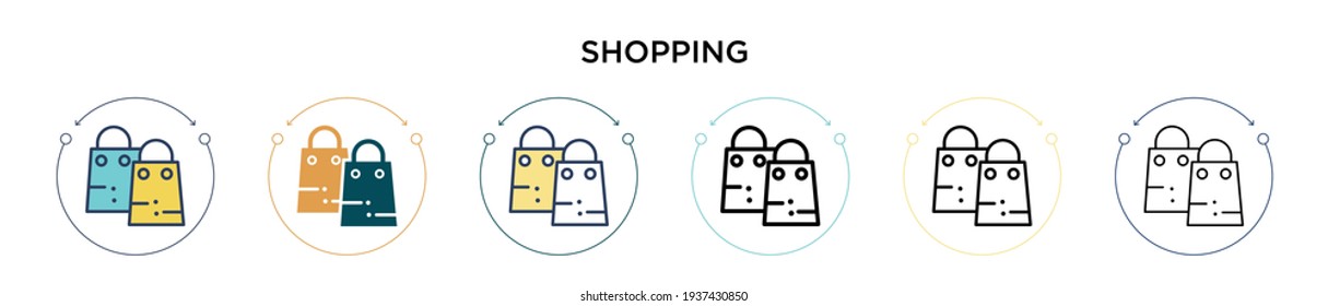 Shopping icon in filled, thin line, outline and stroke style. Vector illustration of two colored and black shopping vector icons designs can be used for mobile, ui, web