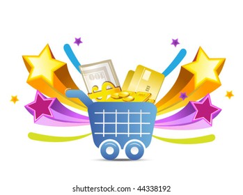 shopping icon with financial elements