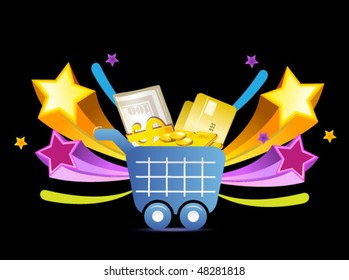 shopping icon with financial elements