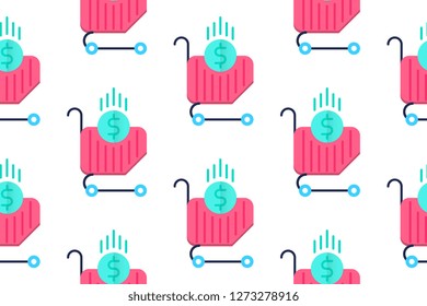 Shopping icon in flat style isolated on white background.  Seamless pattern stock vector illustration