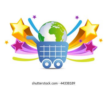 shopping icon with the globe