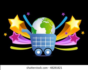 shopping icon with the globe