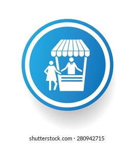 Shopping icon on blue button,white background,clean vector