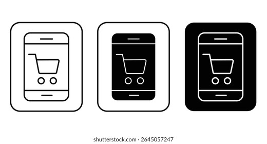 shopping icon on mobile, outline
