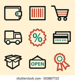 Shopping icon, on-line mobile icon, vector. E-commerce infographics symbols.
