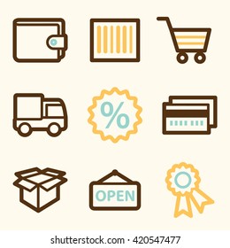 Icono de compras, señal web de vector de tienda en línea.  Icono de venta plano. Icono móvil de diseño, pictograma vector. símbolos de infografía de comercio electrónico.