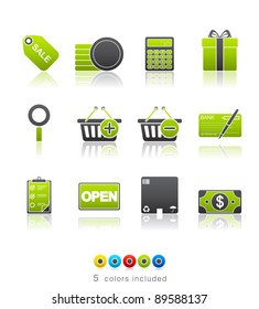 Shopping icon set 22 - Multi Color Series.  Icon set in EPS 8 format with high resolution JPEG EPS file contains five color variations in different layers