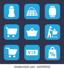 Shopping icon. set of 9 filled shopping icons such as vip, skirt
