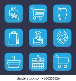 Shopping icon. set of 9 outline shopping icons such as necklace, skirt