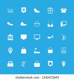 shopping icon set about shoes, gift shop pin, shopping basket and shopping bag vector set