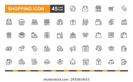 Shopping icon set. Buy, market, payment, online, cart and more line icon. Most popular shopping icons.