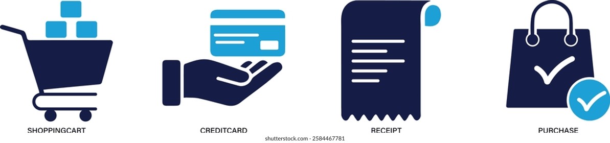 Shopping icon set Cart, , Credit Card, receipt, purchase You can easily change the color
